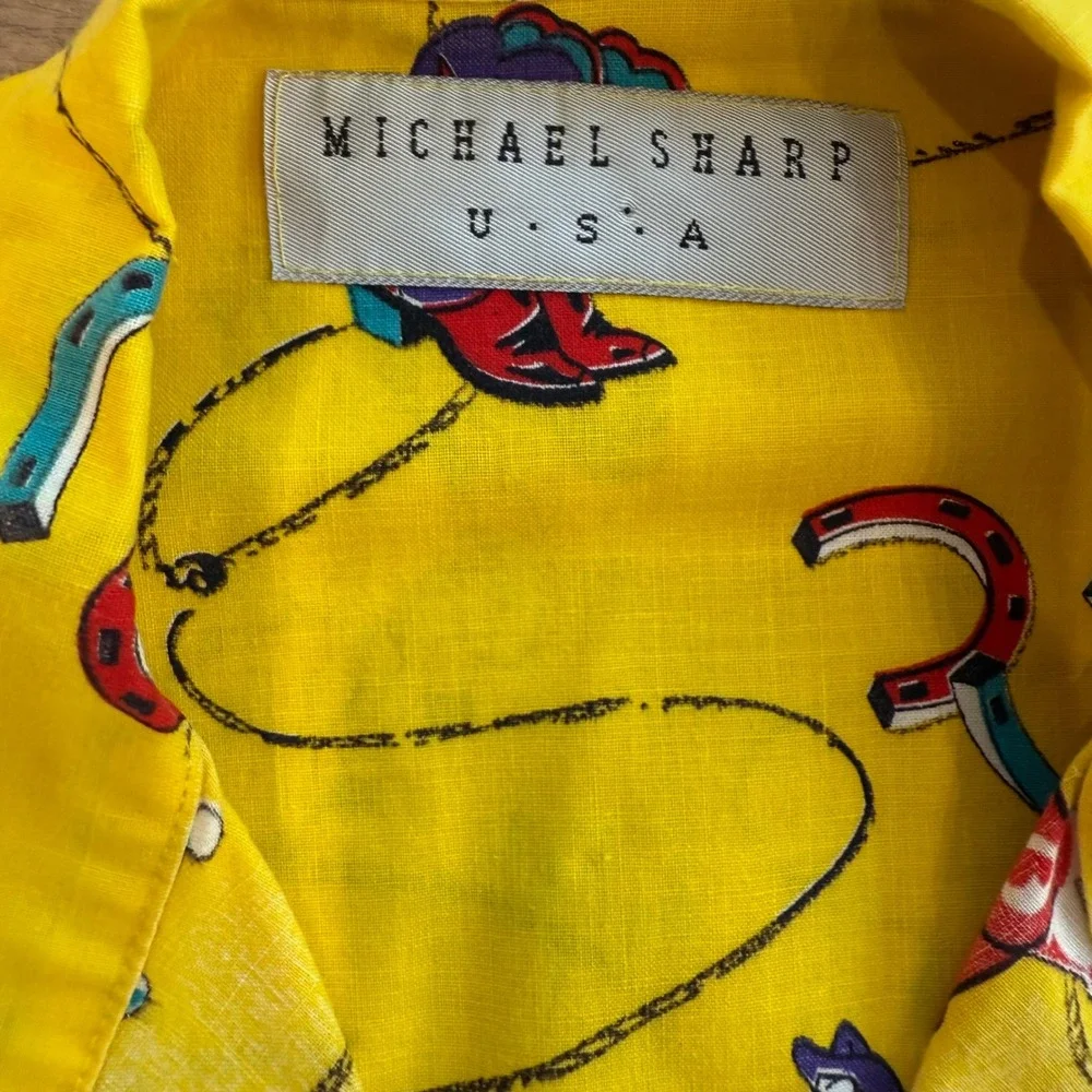 Vintage Michael Sharp Shirt Mens‎ Yellow Cowboy Rodeo Western Button Up XL